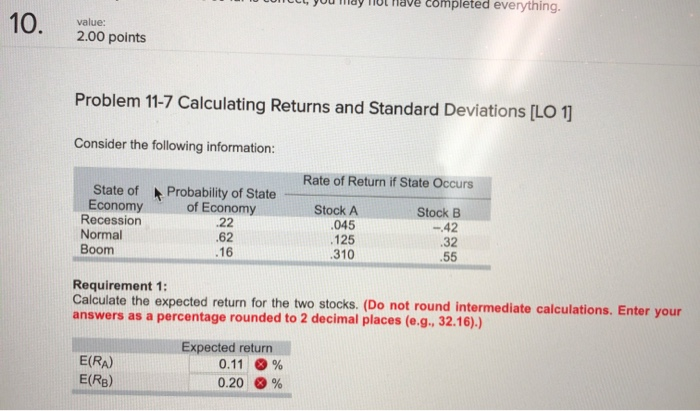 Please help me calculate the expected return for Requirement 1. Thank You.