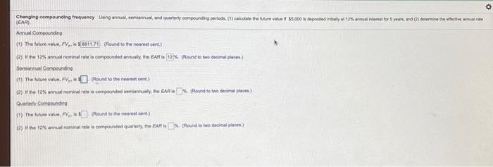 please show work im lost o Changing compounding frequency Uungwd quartery compounding