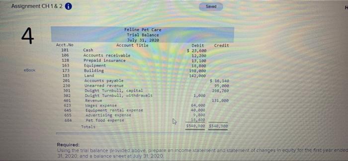  Assignment CH 1 & 2 Saved 4 Acct. No 101 106
