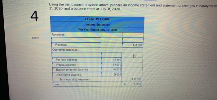 128 163 173 BOOK 183 Feline Pet Care Trial Balance July 31,