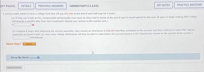  10/1 Points) DETAILS PREVIOUS ANSWERS HARMATHAP 126.4.043. MY NOTES PRACTICE ANOTHER