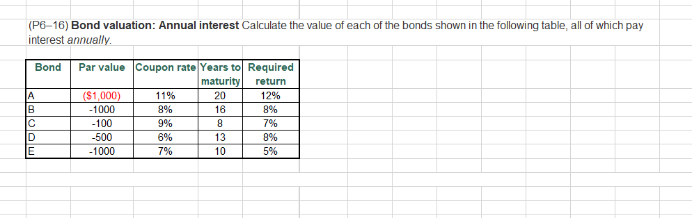 Please show formulas and all work using EXCEL and solving in EXCEL.