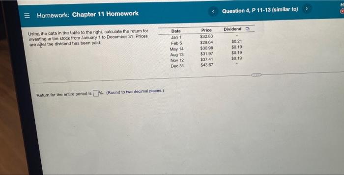  Homework: Chapter 11 Homework Using the data in the table to