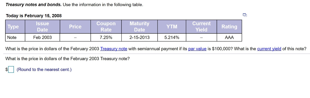 Table reads: Type: Note Issue Date: February 2003 Price: ? Coupon Rate:
