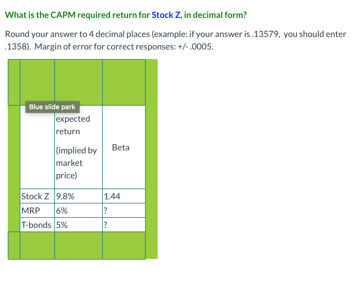 A)B) Based on the information in the previous question, Stock Z is