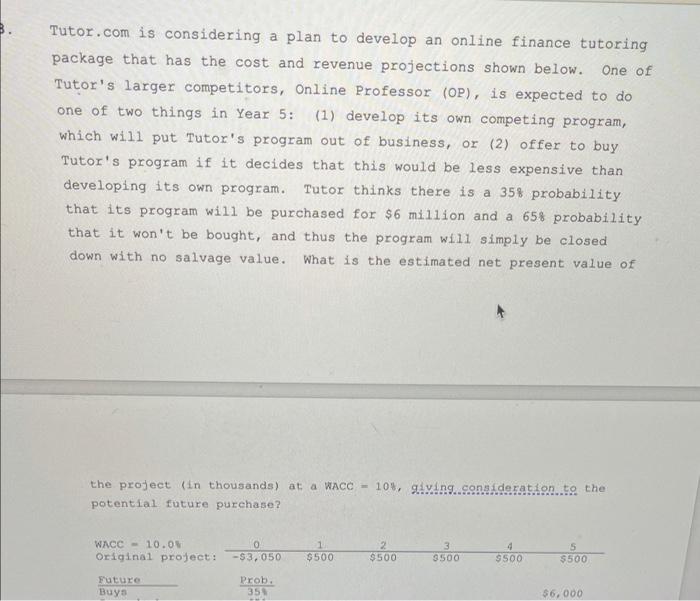 please quick Tutor.com is considering a plan to develop an online finance