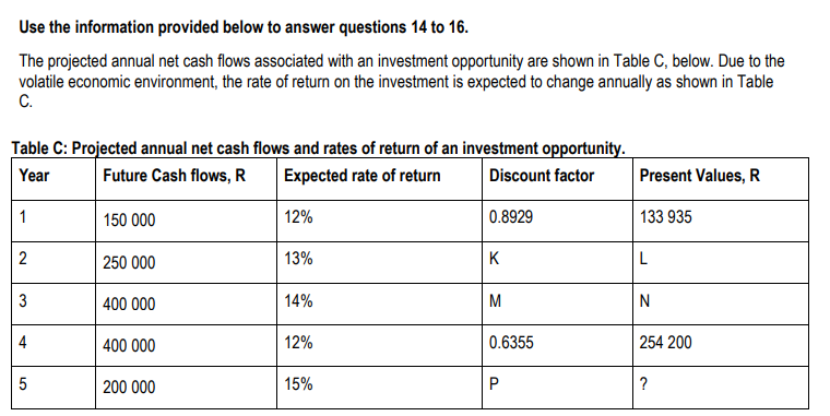 QUESTION 14 (4 marks) Determine the missing values represented by K