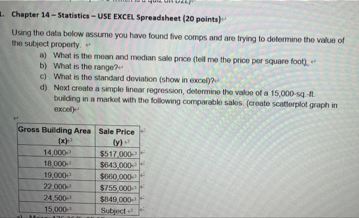  WALI 1. Chapter 14 - Statistics - USE EXCEL Spreadsheet (20