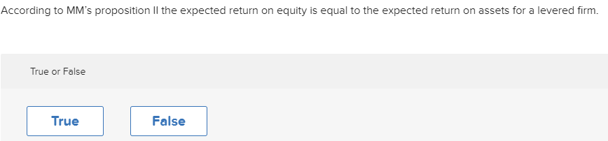  According to MM's proposition Il the expected return on equity is