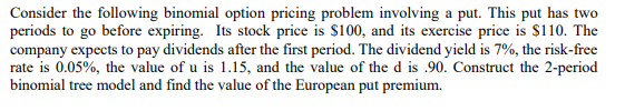 Consider the following binomial option pricing problem involving a put. This