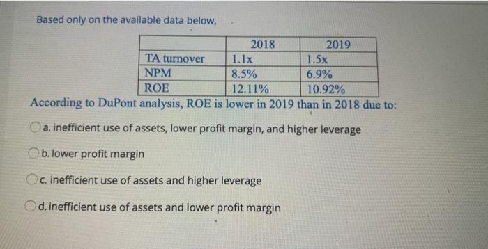  Based only on the available data below, 2018 2019 TA turnover