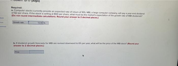  Aigo) Required: a. Computer stocks currently provide an expected rate of