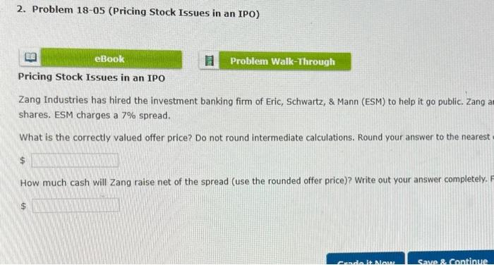  2. Problem 18-05 (Pricing Stock Issues in an IPO) Pricing Stock