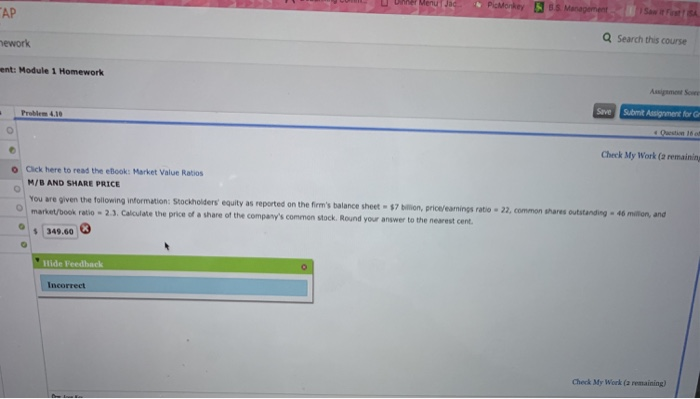  AP ework ent: Module 1 Homework Q Search this course Problem