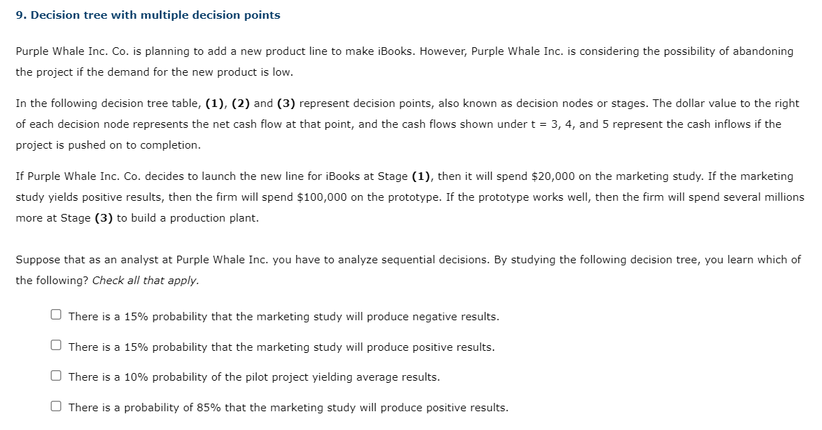 9. Decision tree with multiple decision points Purple Whale Inc. Co.