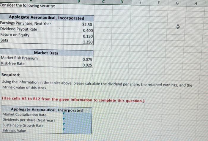  Consider the following security: Required: Using the information in the tables