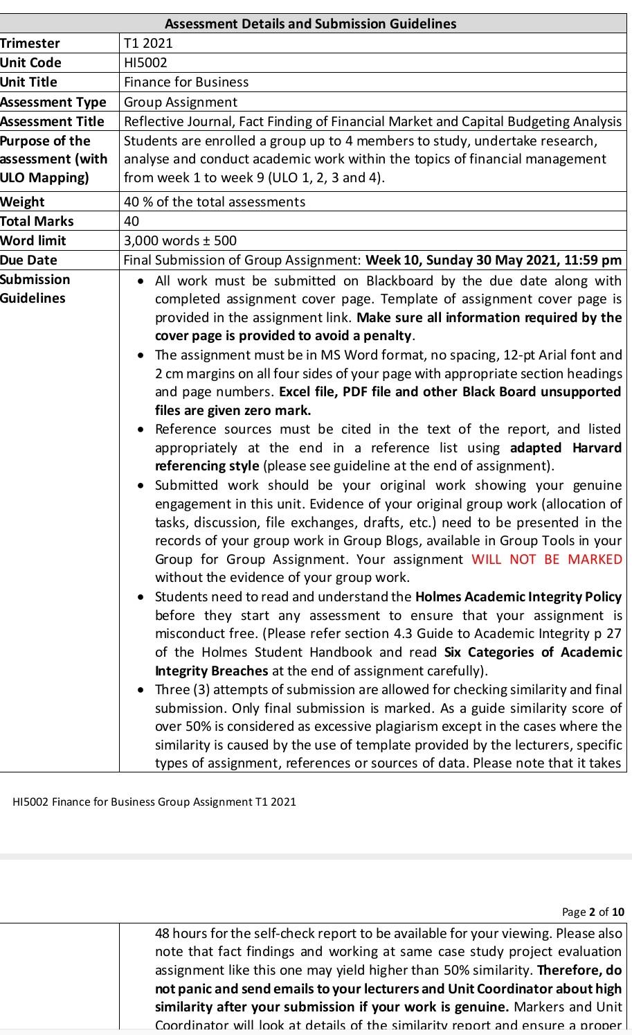  Assessment Details and Submission Guidelines Trimester T1 2021 Unit Code HI5002