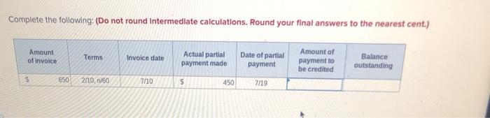  Complete the following: (Do not round Intermediate calculations. Round your final