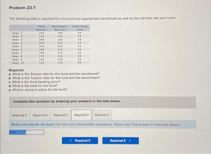 the fund and the benchmark? b. What is the Treynor ratio for
