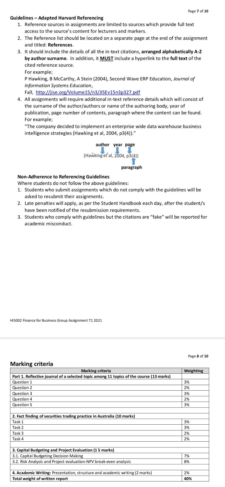 of financial management ULO Mapping) from week 1 to week 9 (ULO
