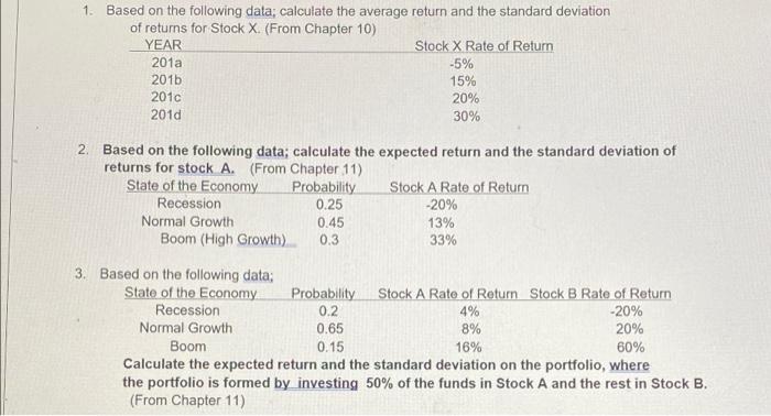  1. Based on the following data, calculate the average return and