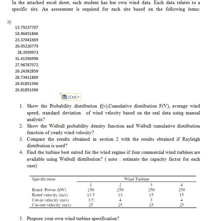  In the attached excel sheet, each student has her own wind