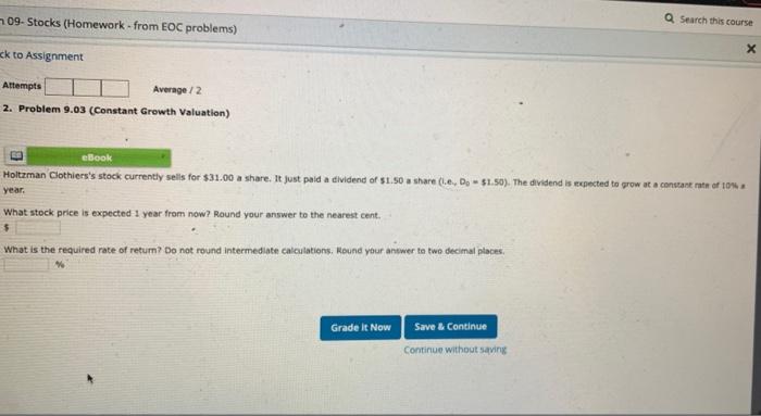  09- Stocks (Homework - from EOC problems) Q Search this course