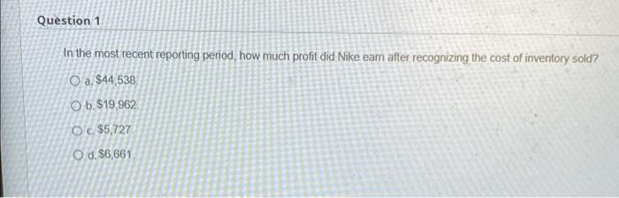  Question 1 In the most recent reporting period, how much profit