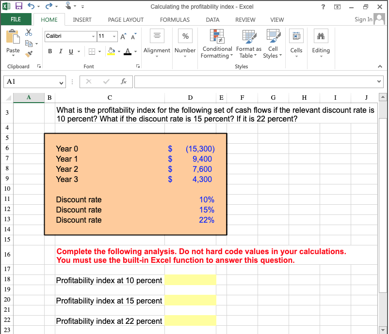  ? - 9 X Calculating the profitability index - Excel FORMULAS