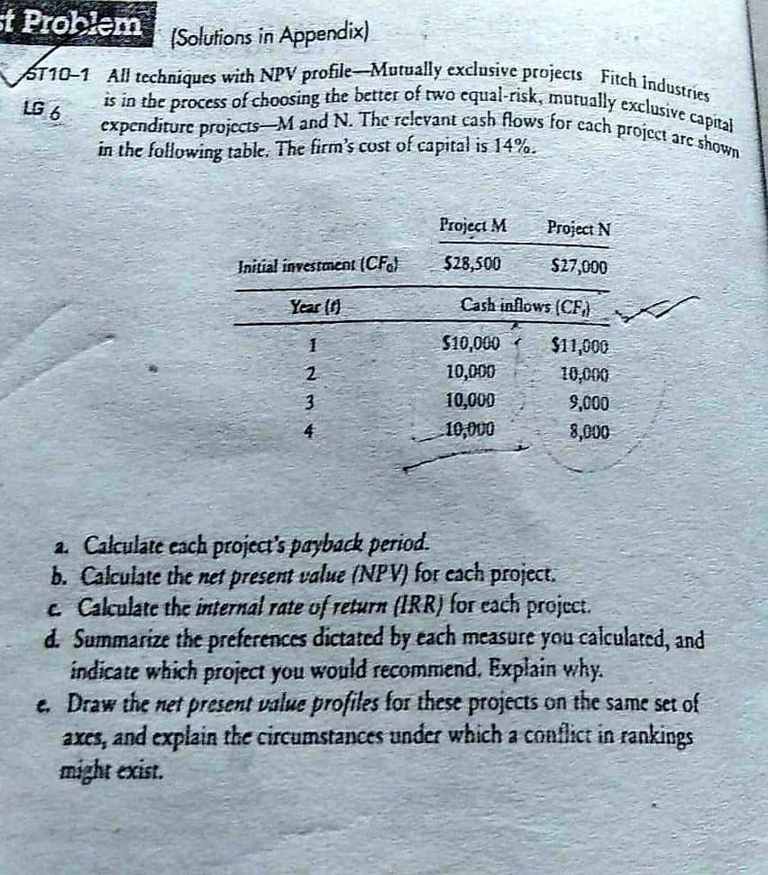 Et Problem (Solutions in Appendix) ST10-1 All techniques with NPV profile-Mutually