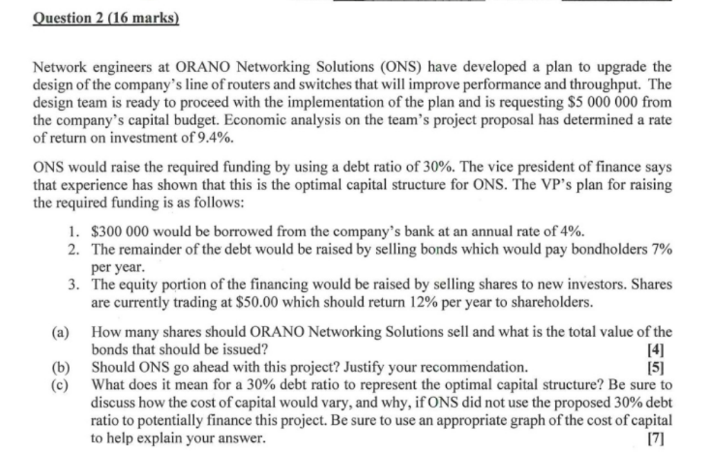 Question 2 (16 marks) Network engineers at ORANO Networking Solutions (ONS)