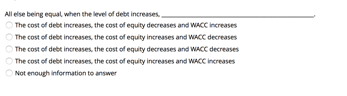  All else being equal, when the level of debt increases, The