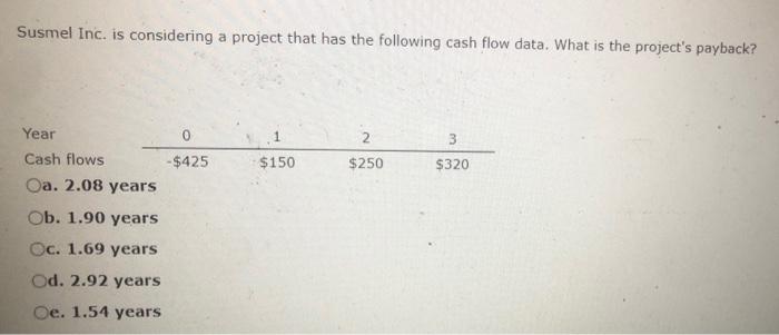 Answer them quicklyband correctly for automatic thumbs up!!! Susmel Inc. is considering