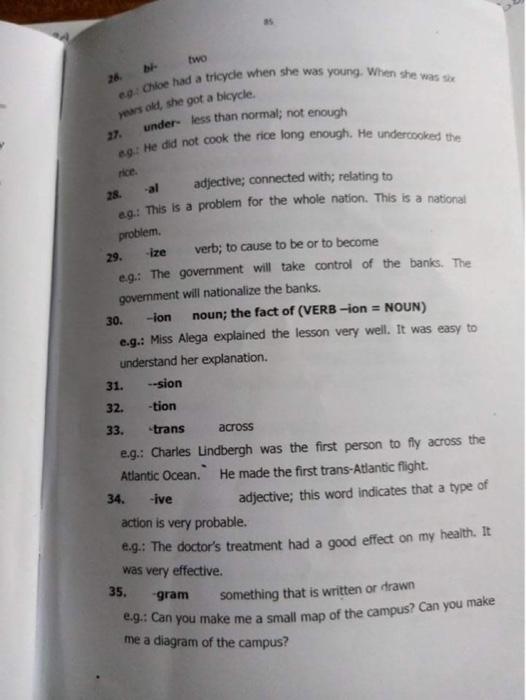 felt his happiness. 20. dis- not; negative e.g.: Mimi is not an