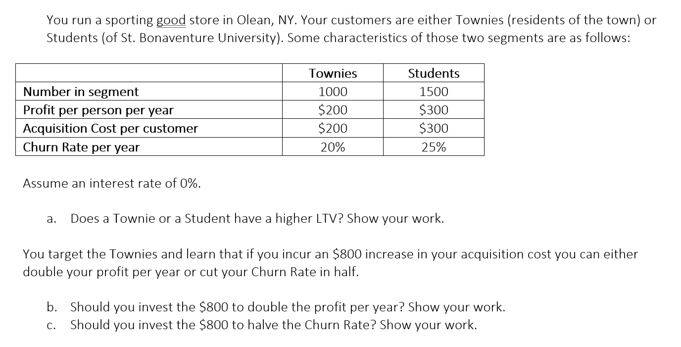 You run a sporting good store in Olean, NY. Your customers