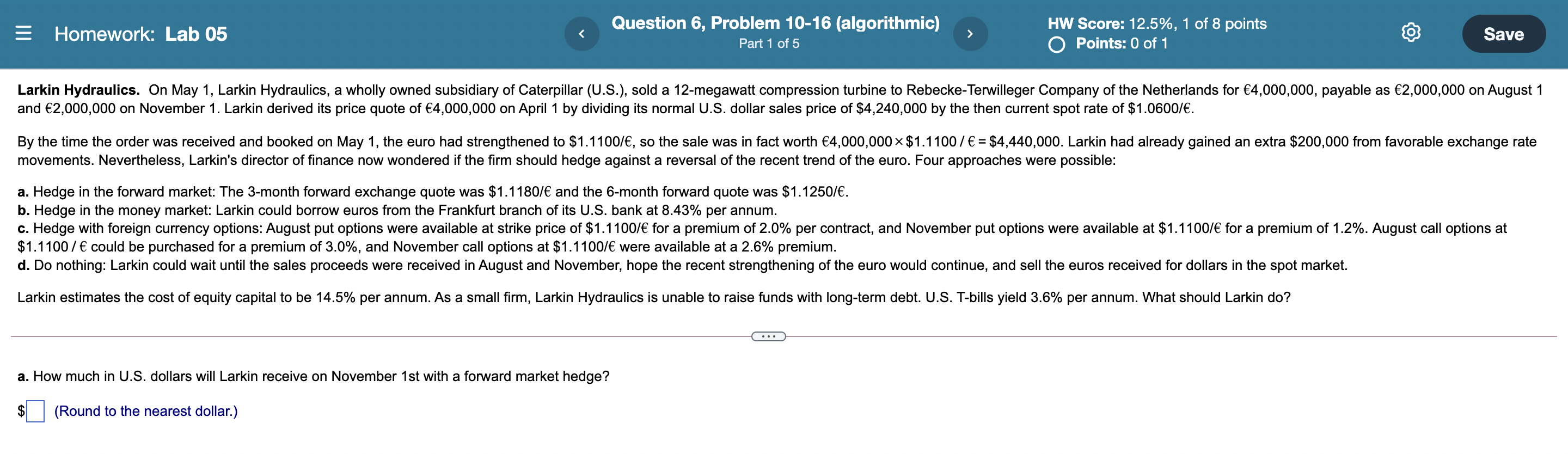  = Homework: Lab 05 Question 6, Problem 10-16 (algorithmic) Part 1