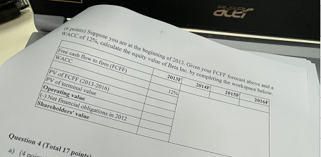 following table for assumptions of Beta Inc.'s financial forecas and valuation Assumptions