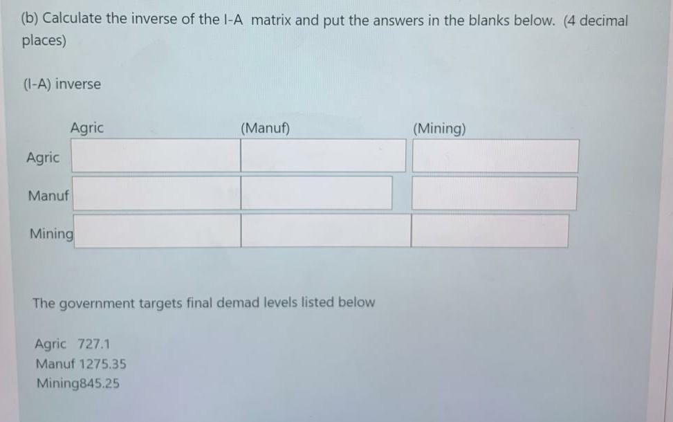 (Agric) Inter Agric 181 Manuf 73 Mining 39 Primary Labour 740 Capital