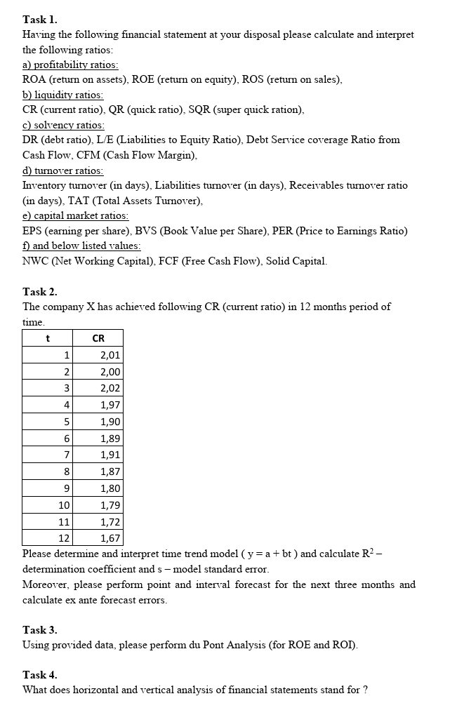  the subject is Advanced Ratio Analysis Task 1. Having the following
