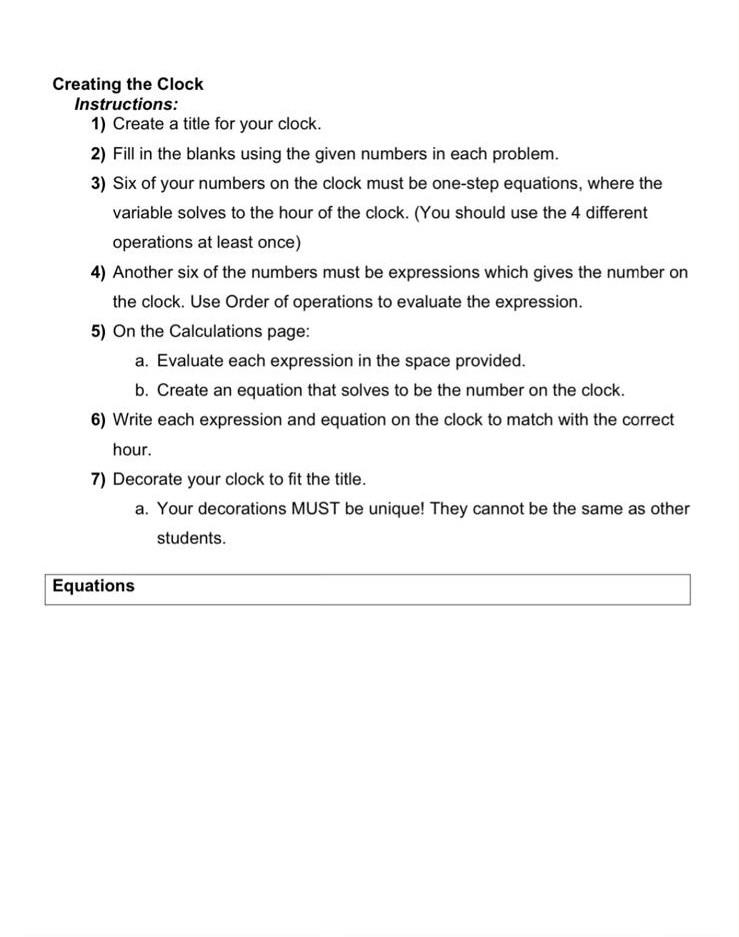  Creating the Clock Instructions: 1) Create a title for your clock.