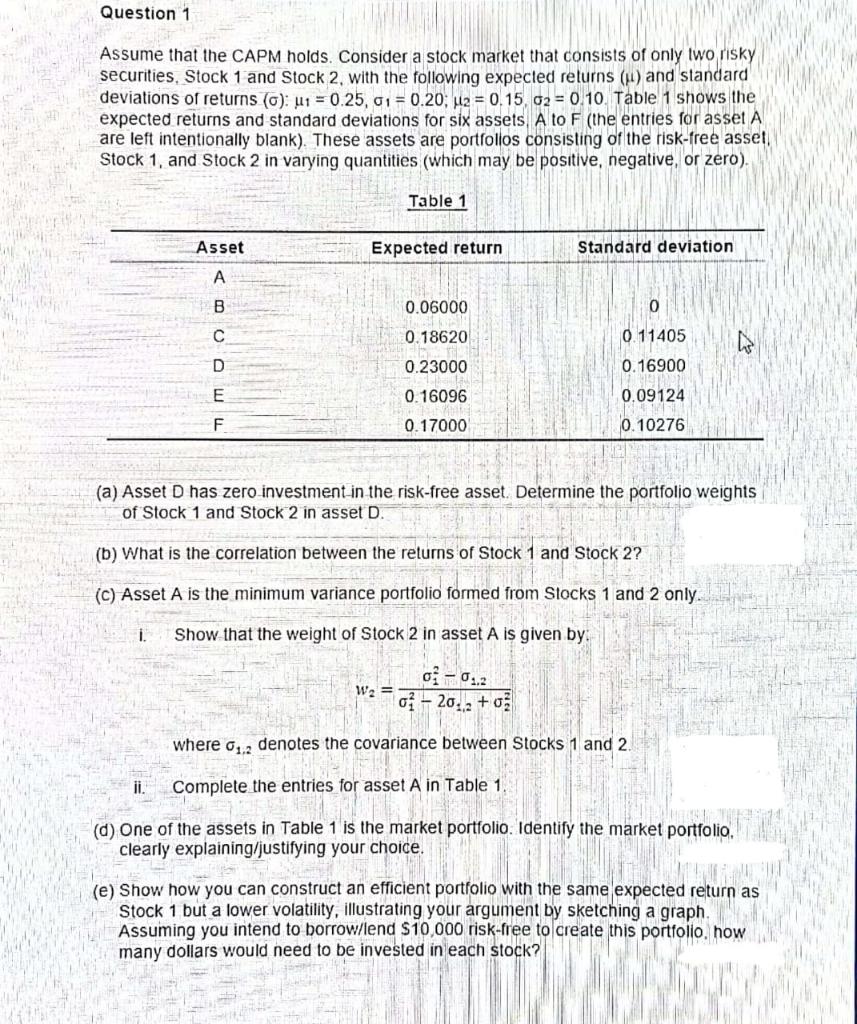 the portfolio you constructed in (e). Given your answers to the rest