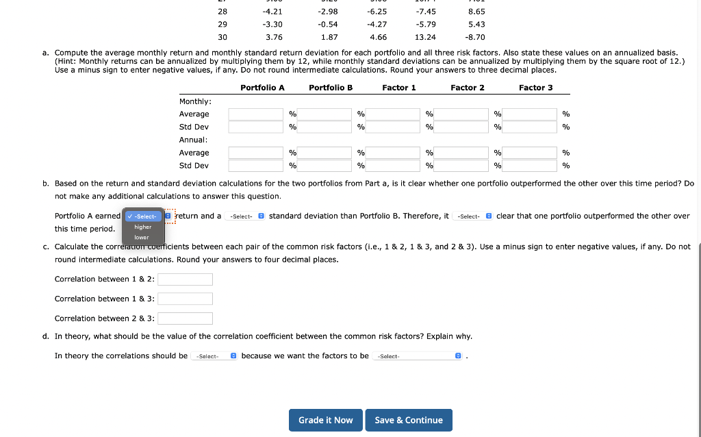 monthly excess returns to two different actively managed stock portfolios (A and