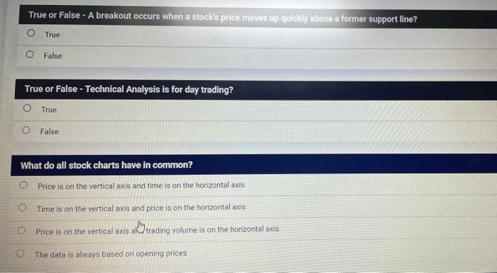  True or False - A breakout occurs when a stock's price