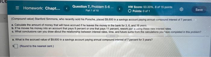  Homework: Chapt... Question 7. Problem 5-6 ... HW Score: 53.33%, 8