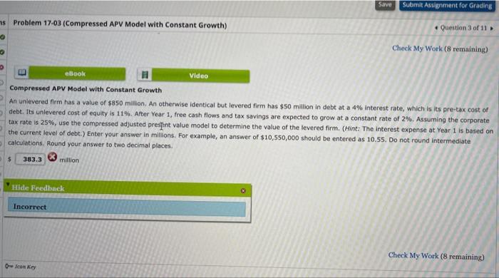  Save Submit Assignment for Grading Problem 17.03 (Compressed APV Model with