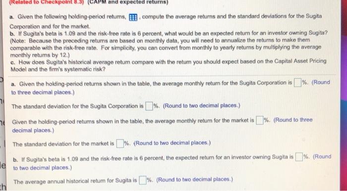 (Related to Checkpoint 8.5 CAPM and expected returns) a. Given the