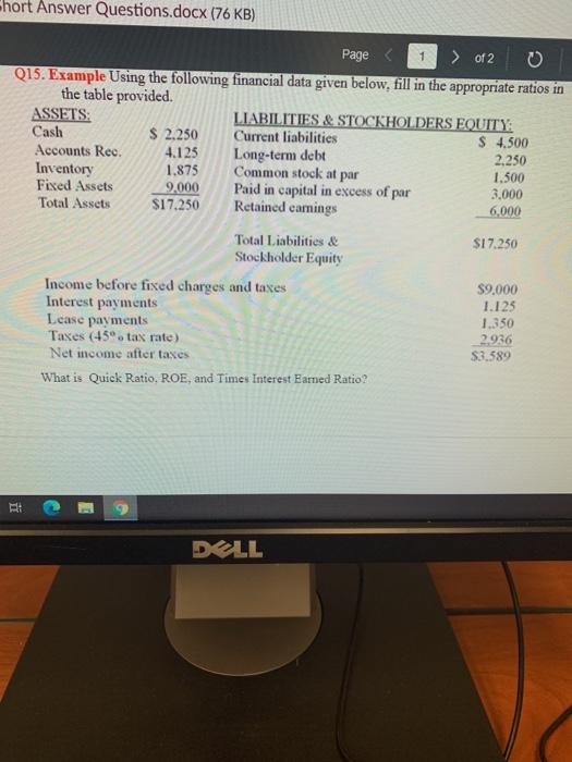  please explain where to get the numbers from hort Answer Questions.docx