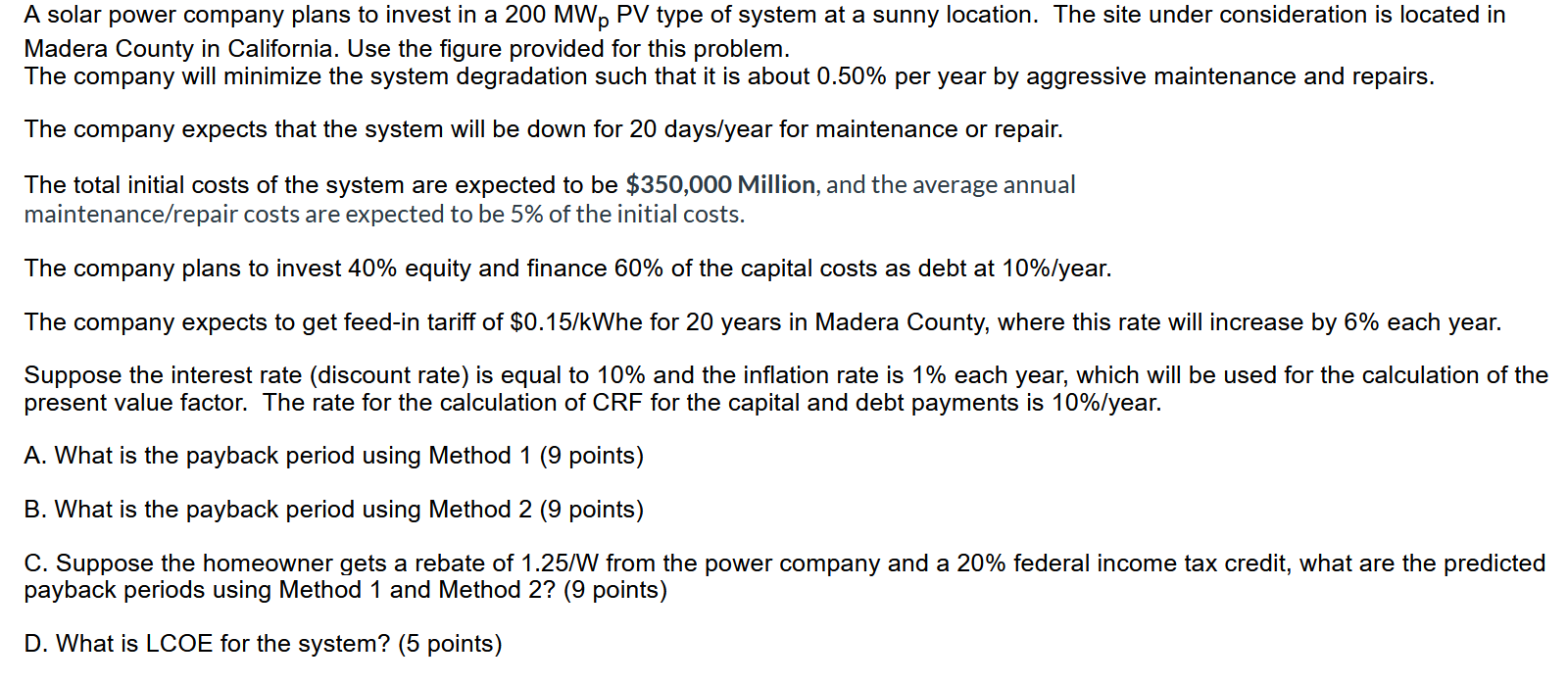 Need help ASAP please. If used excel provide sheet A solar power