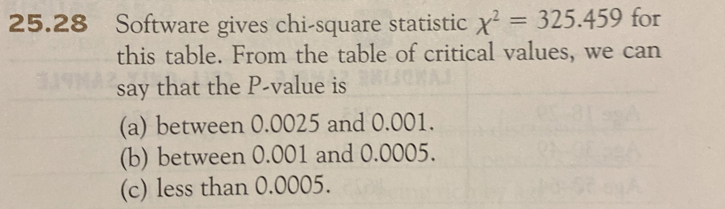  25.28 Software gives chi-square statistic 2=325.459 for this table. From the