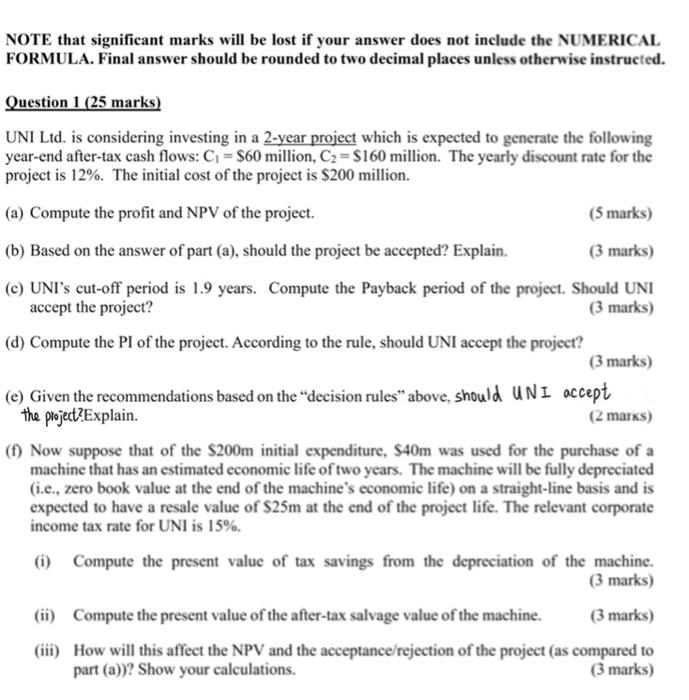  NOTE that significant marks will be lost if your answer does